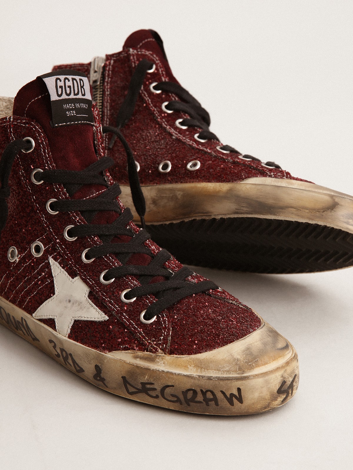 Golden Goose - Francy Penstar sneakers in burgundy glitter with white leather star in 