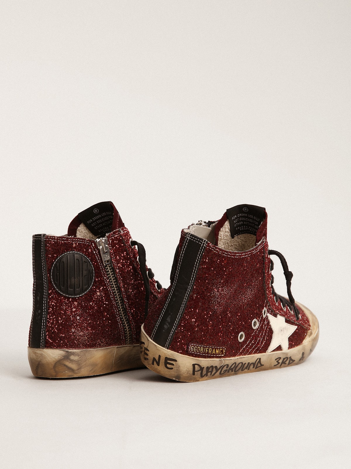 Francy Penstar in burgundy glitter with white leather star Golden Goose