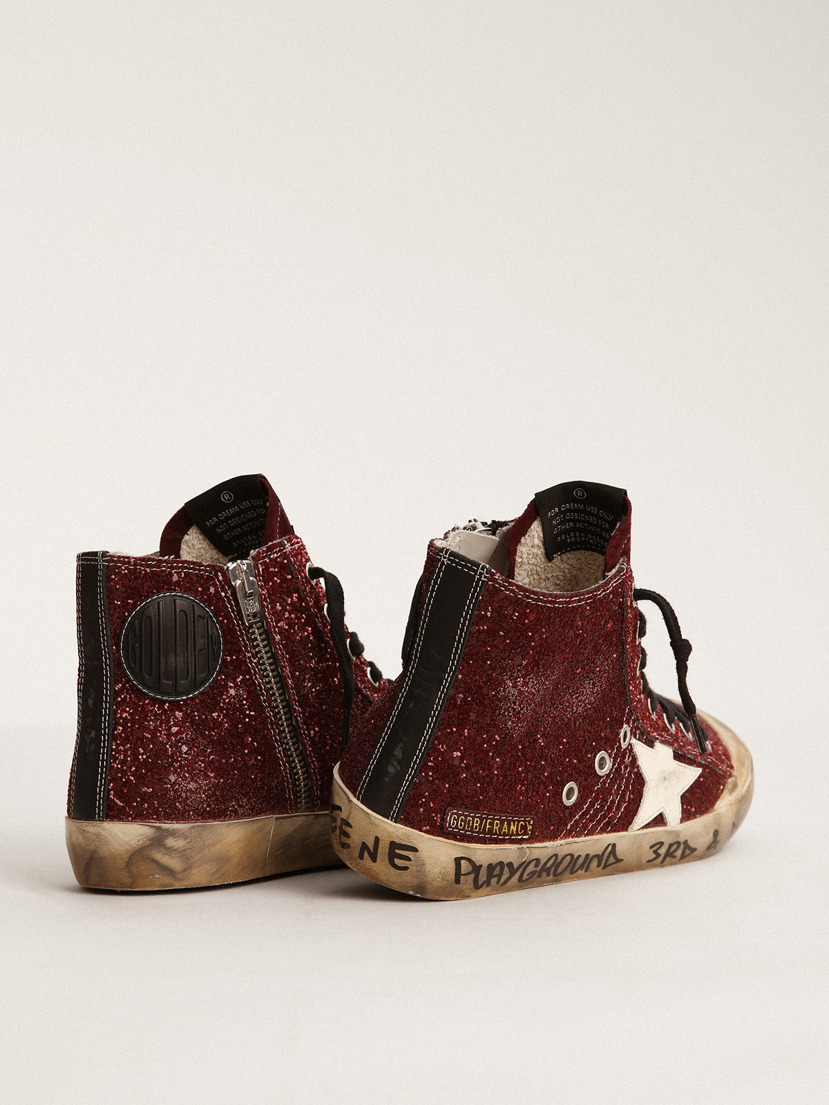 Golden Goose - Francy Penstar con purpurina color burdeos y estrella de piel blanca in