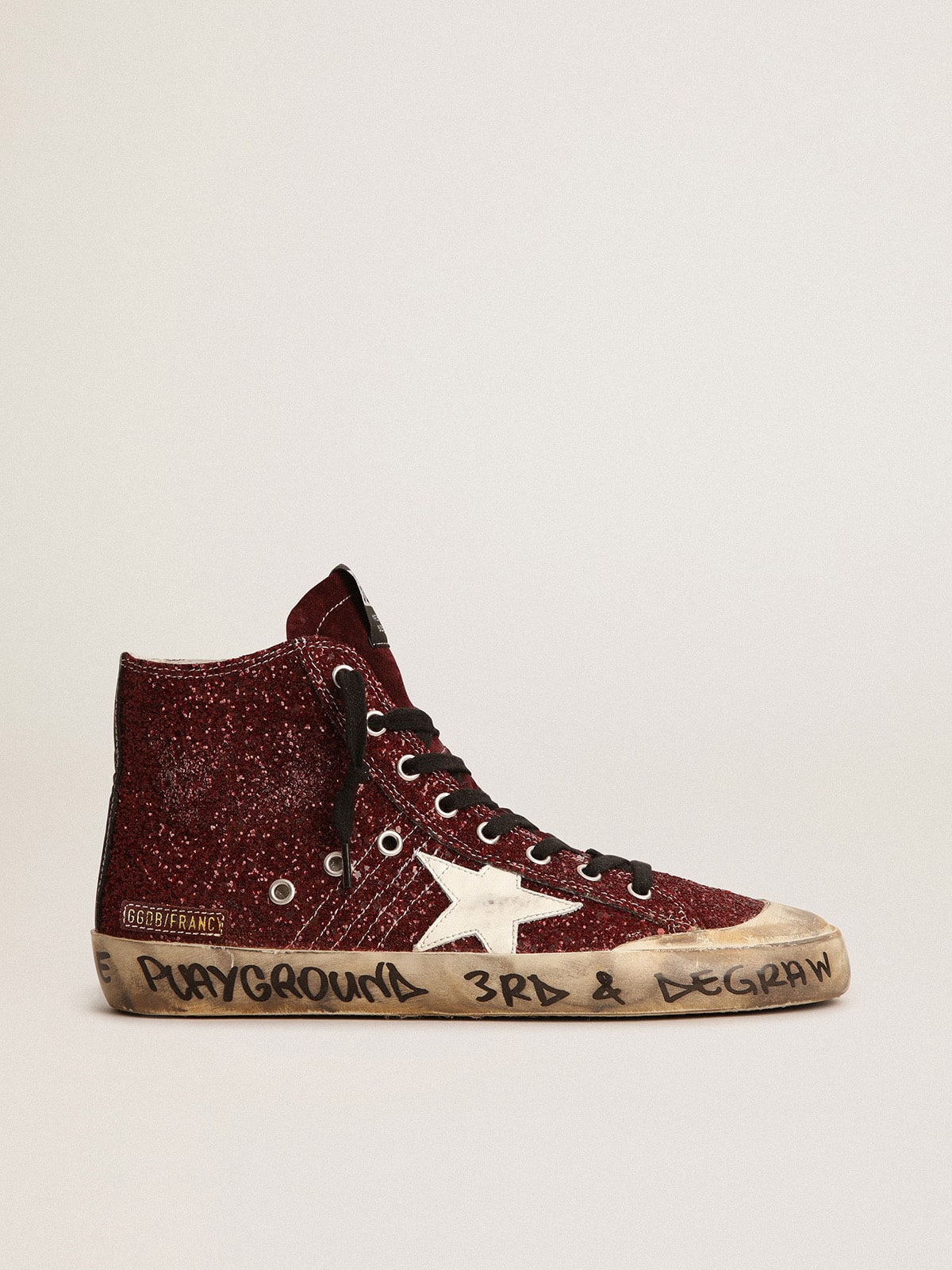 Golden Goose - Francy Penstar sneakers in burgundy glitter with white leather star in 