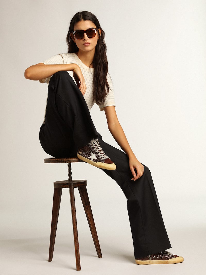 Golden Goose - Francy Penstar con purpurina marr&oacute;n y estrella de piel blanca in 