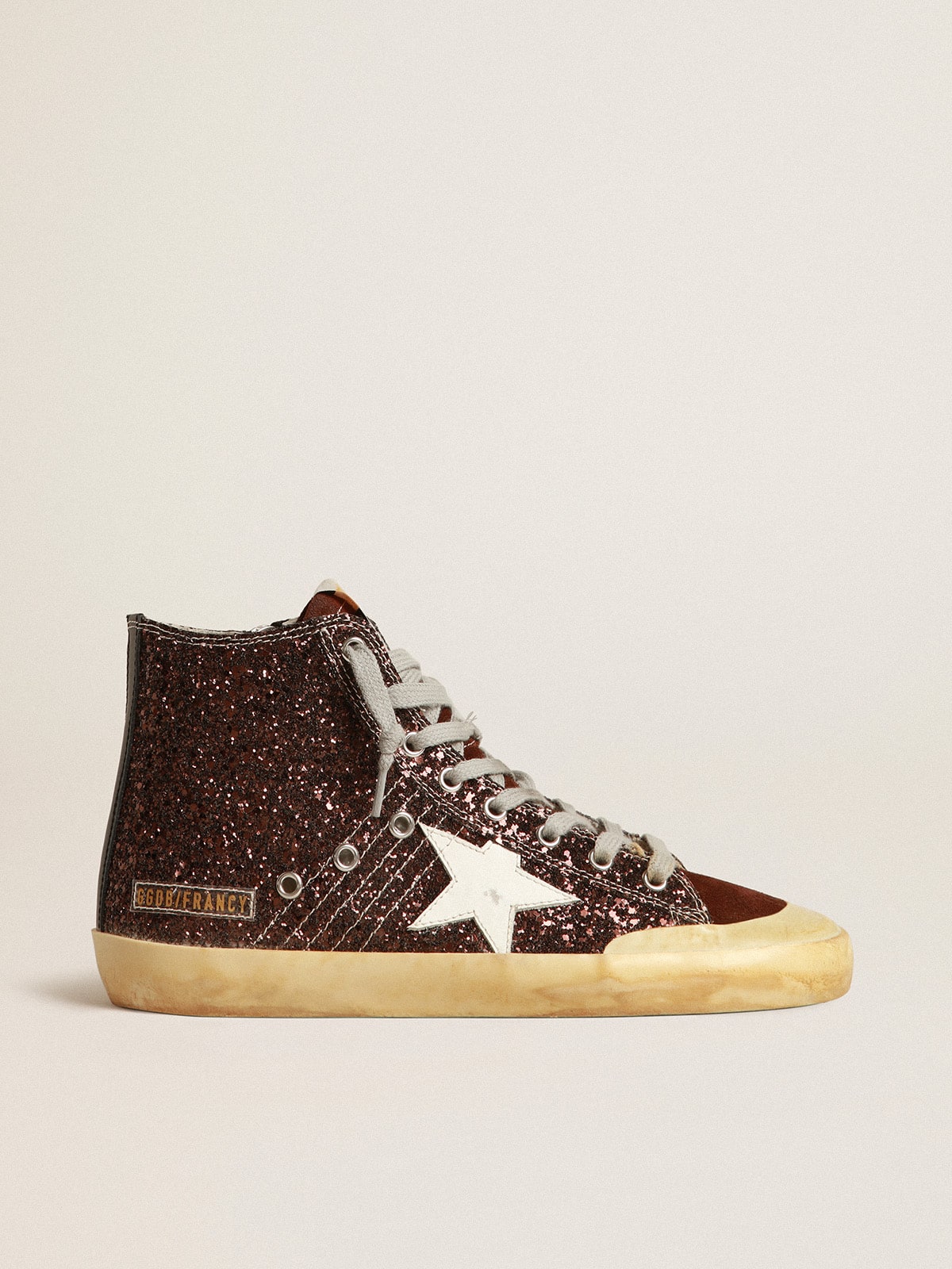 Golden Goose - Francy Penstar in glitter marroni con stella in pelle bianca in 