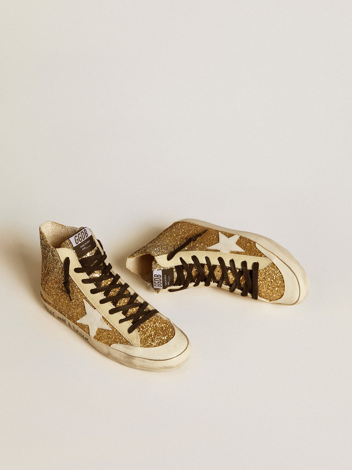 Francy Penstar in gold glitter with white leather star | Golden Goose