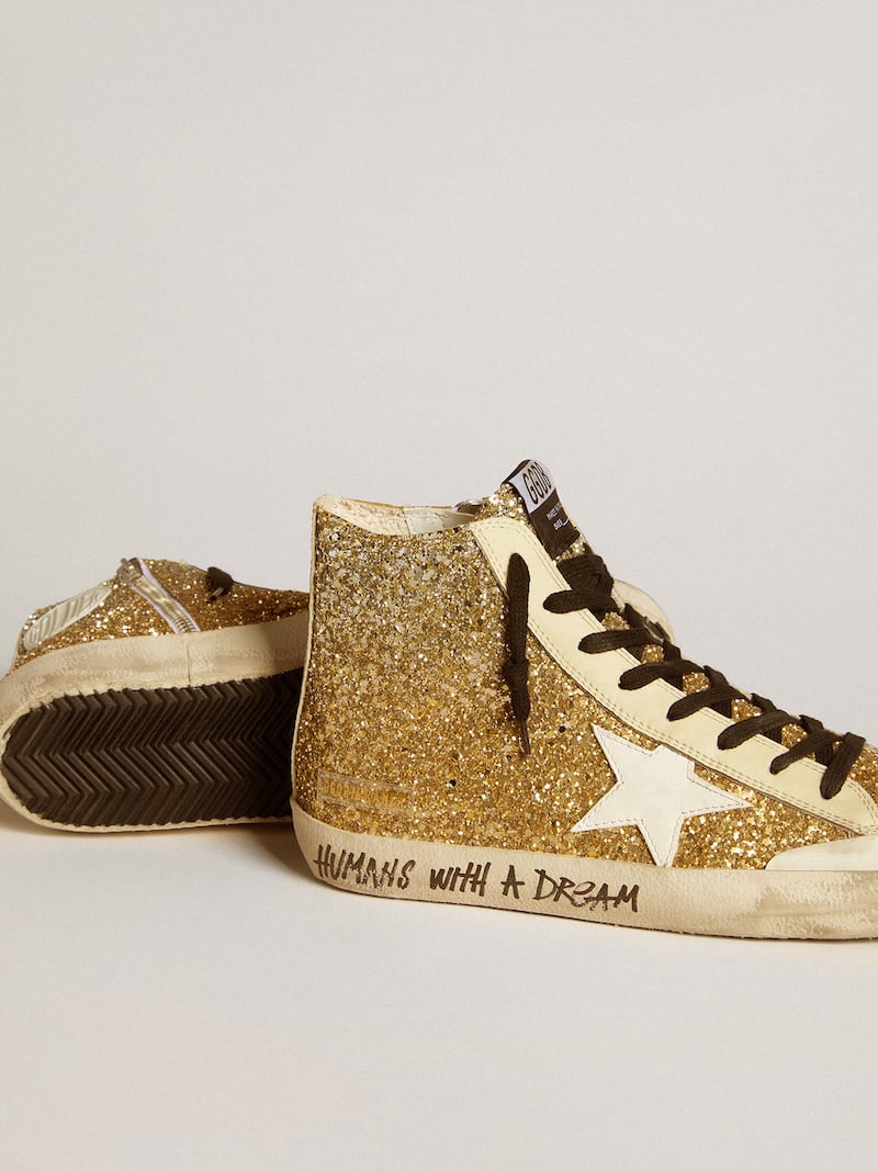 Golden Goose - Francy Penstar con purpurina dorada con estrella de piel blanca in 