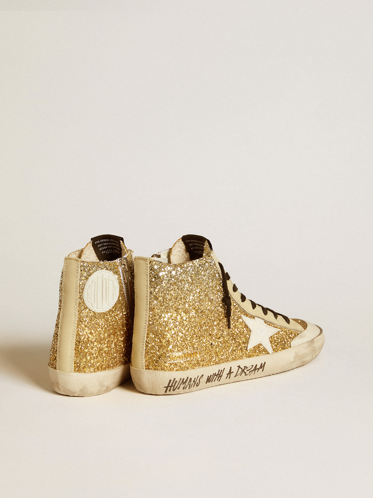 Golden Goose - Francy Penstar con purpurina dorada con estrella de piel blanca in