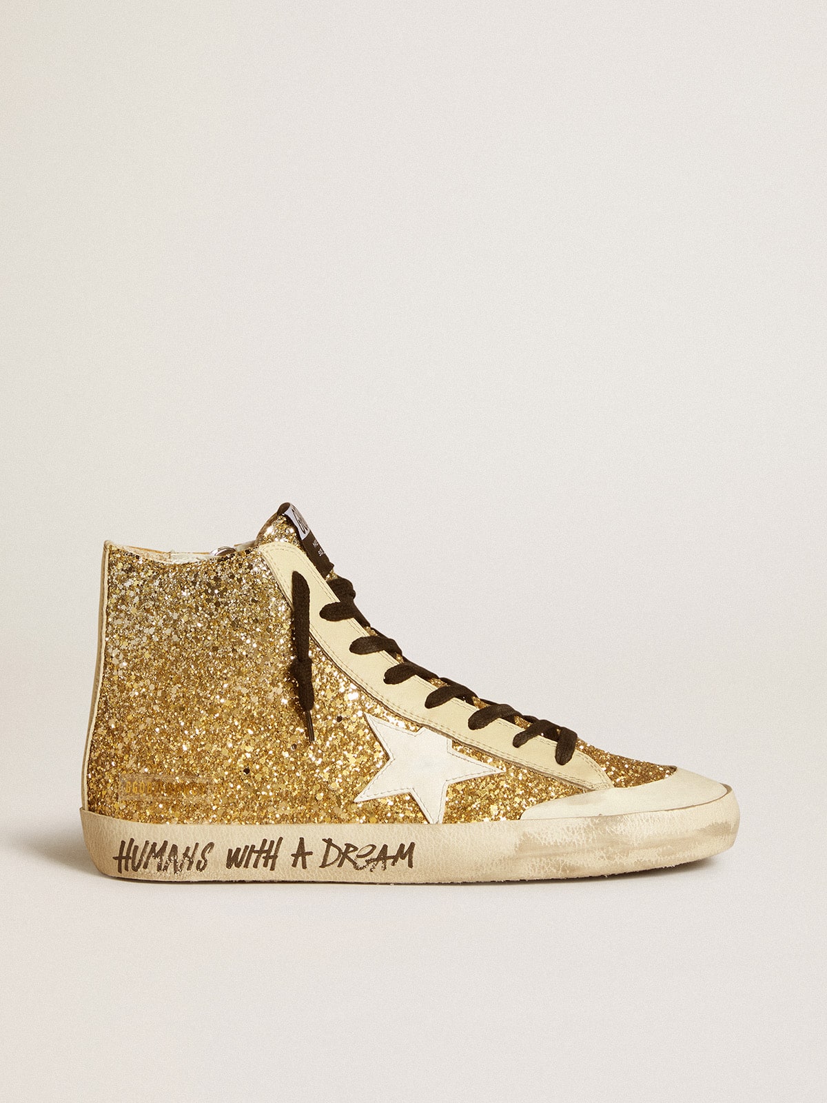 Golden Goose - Francy Penstar aus goldfarbenem Glitzer mit weißem Lederstern in 