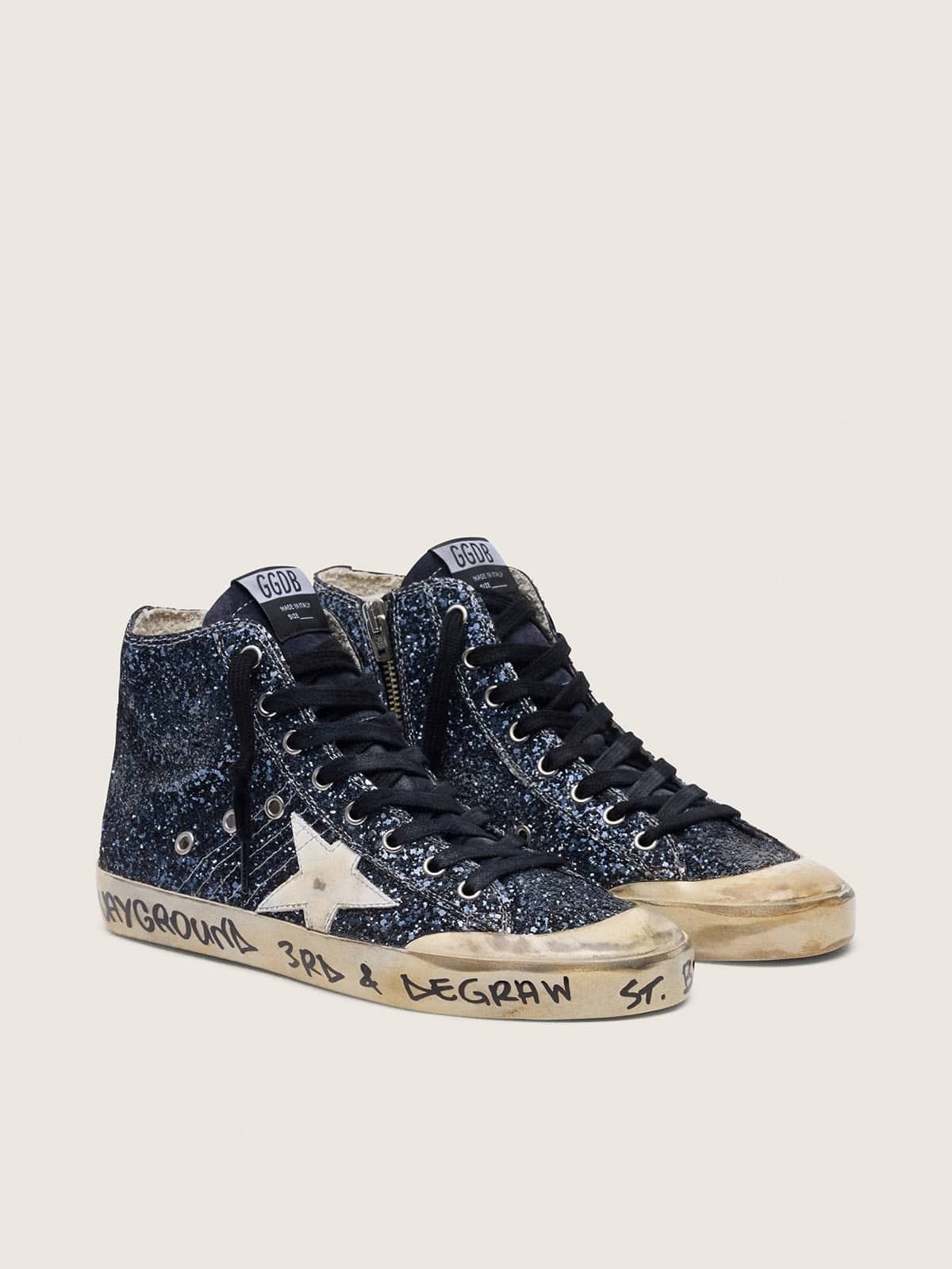 Golden Goose - Francy Damen aus dunkelblauem Glitzer mit wei&szlig;em Stern in 