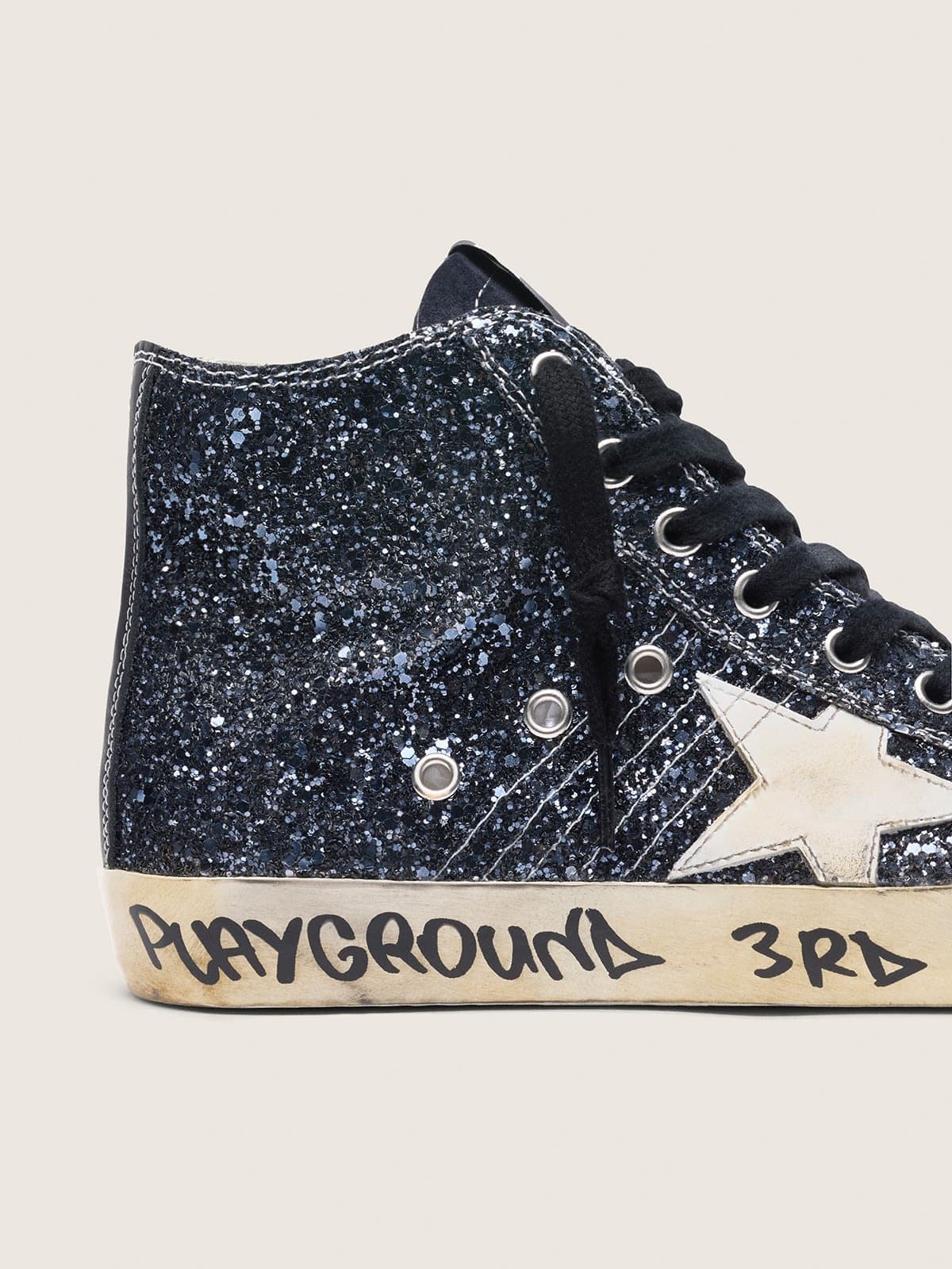 Golden Goose - Francy Damen aus dunkelblauem Glitzer mit wei&szlig;em Stern in 