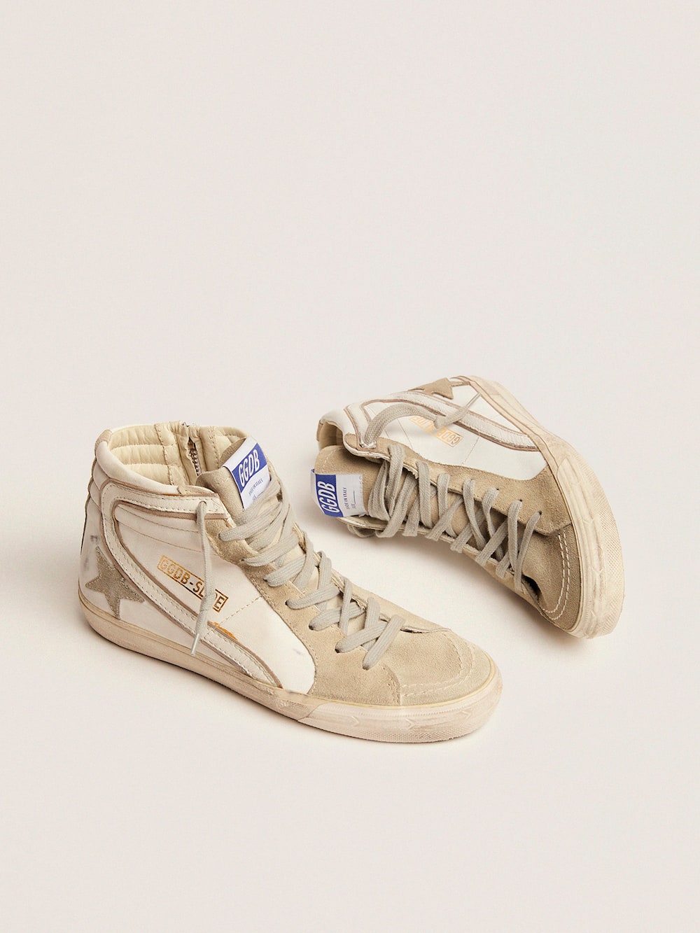 Golden Goose - Women's Slide with ice-gray suede star and white flash in 