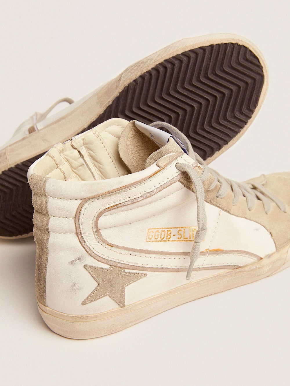 Golden Goose - Women's Slide with ice-gray suede star and white flash in 