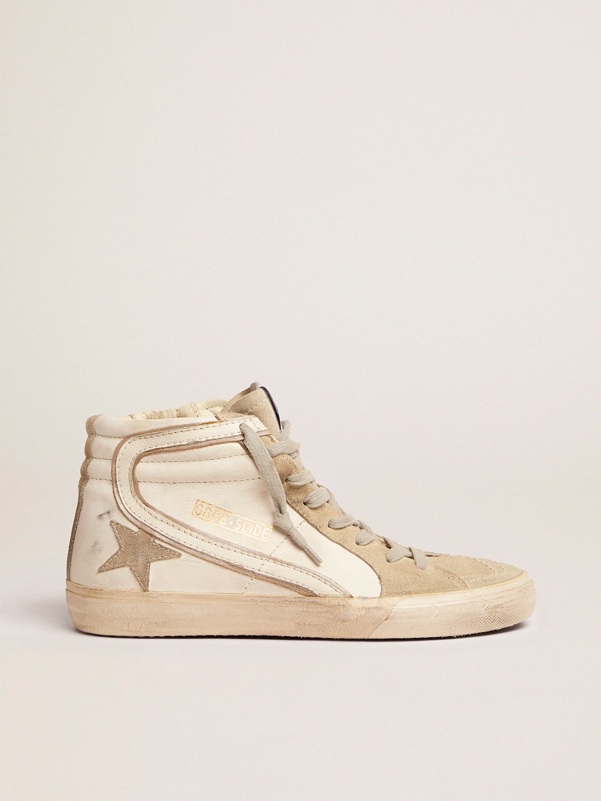 Golden Goose - Slide Donna con stella in suede grigio ghiaccio e virgola bianca in 