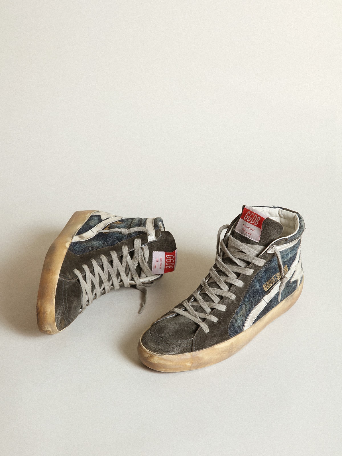 Golden Goose - Slide in midnight-blue denim with white leather star in 