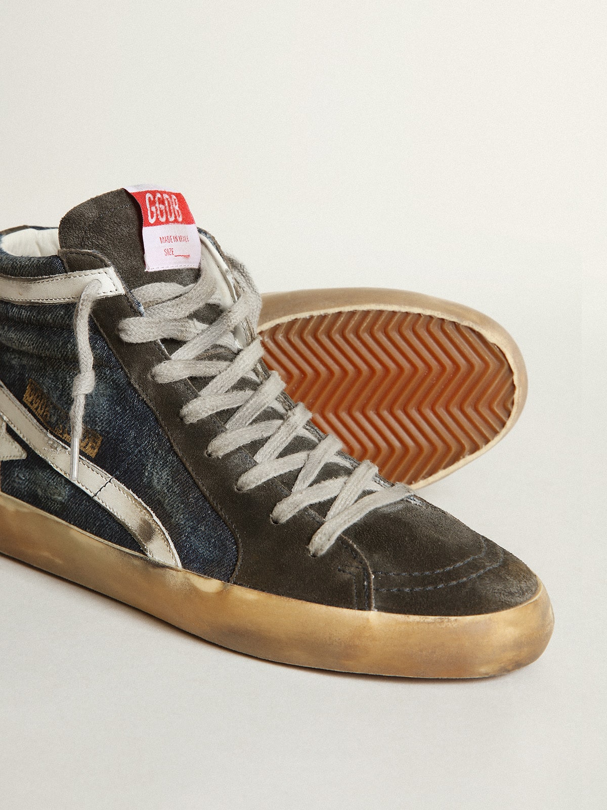 Golden Goose - Slide de denim color azul noche con estrella de piel blanca in 