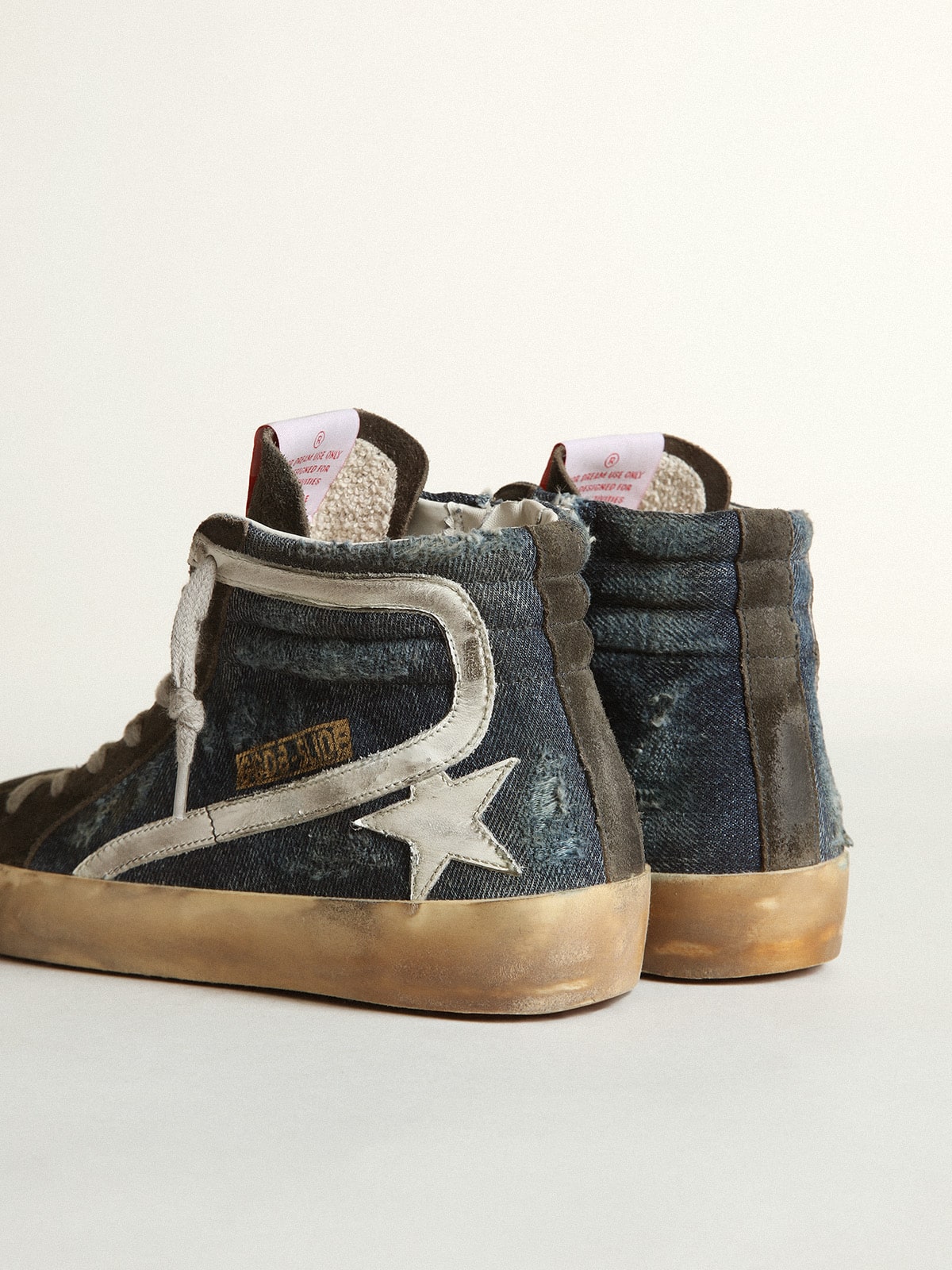 Golden Goose - Slide de denim color azul noche con estrella de piel blanca in 