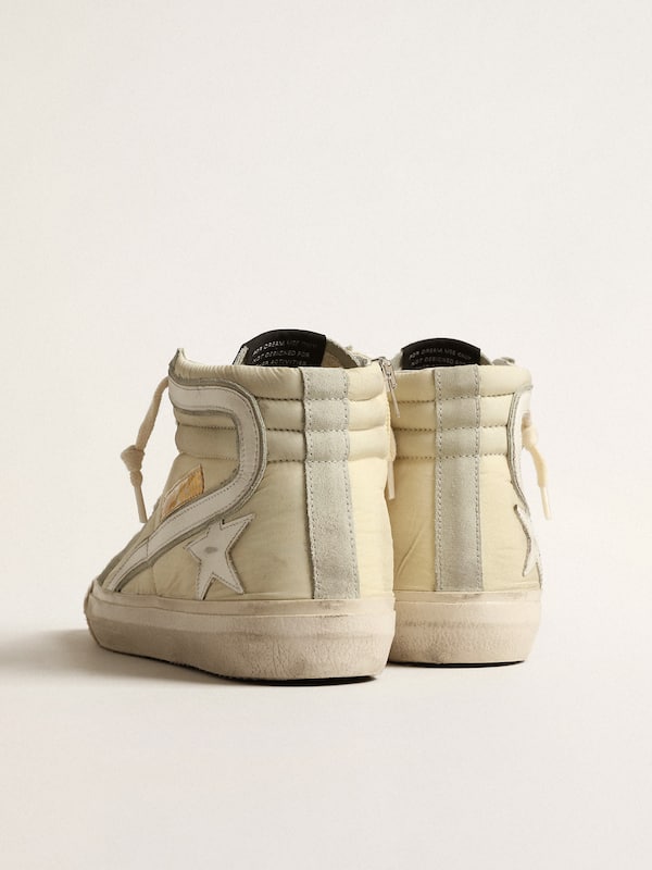 Golden Goose - Slide in ivory nylon with white leather star and flash in 