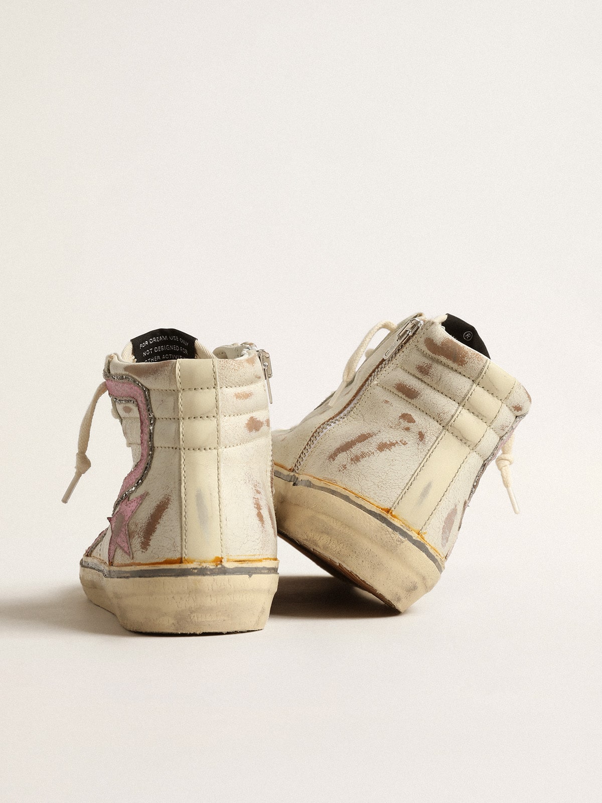 Golden Goose - Slide LTD in beige with pink metallic leather star and flash in 