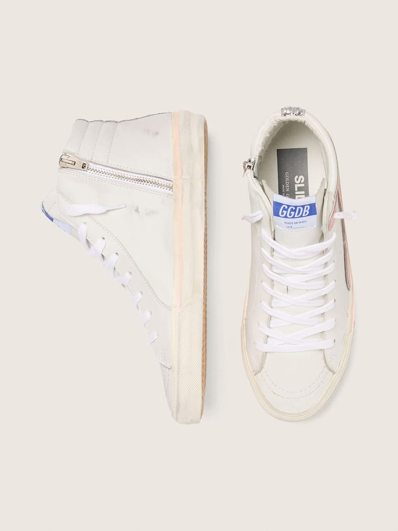 Golden Goose - Slide de Mujer de piel blanca con estrella con purpurina plateada y detalle de &laquo;coma&raquo; de piel rosa in 