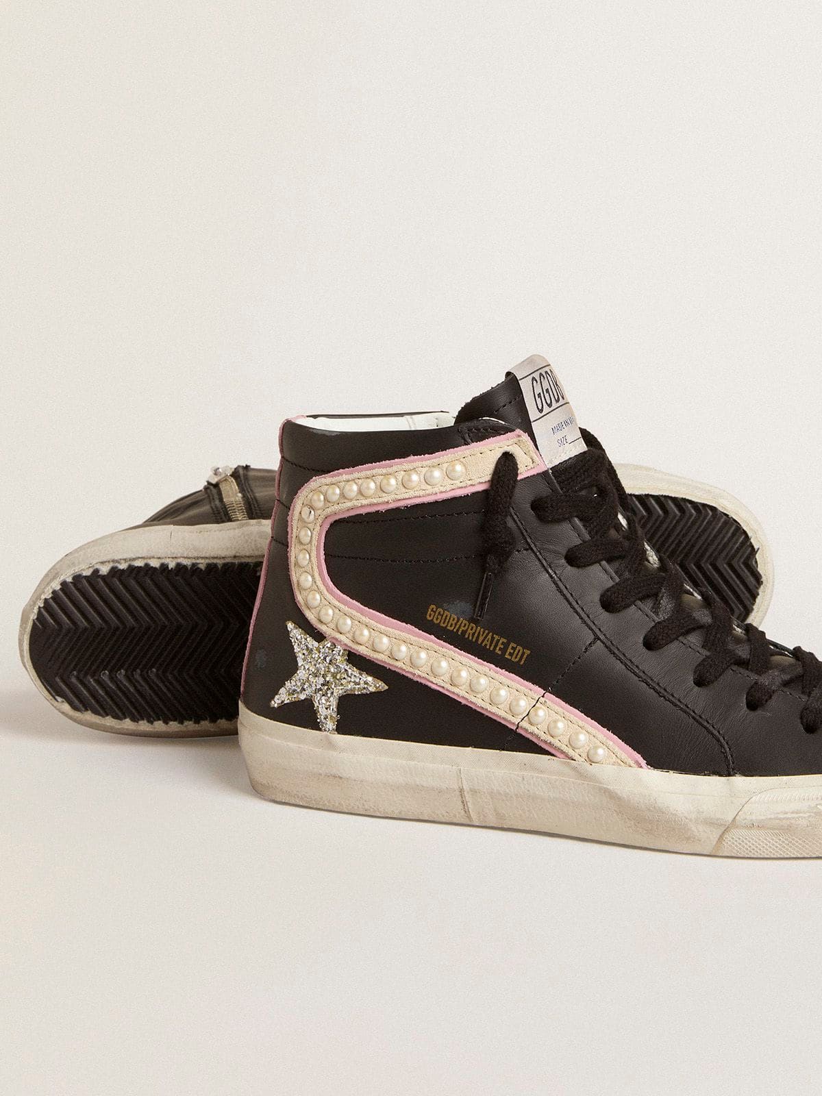 Golden Goose - Slide LTD with platinum glitter star and suede flash with pearls in 