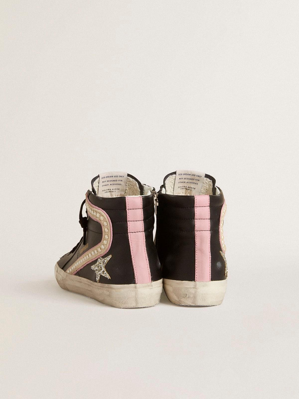 Golden Goose - Slide LTD com estrela de glitter platinado e lista de suede com pérolas in 