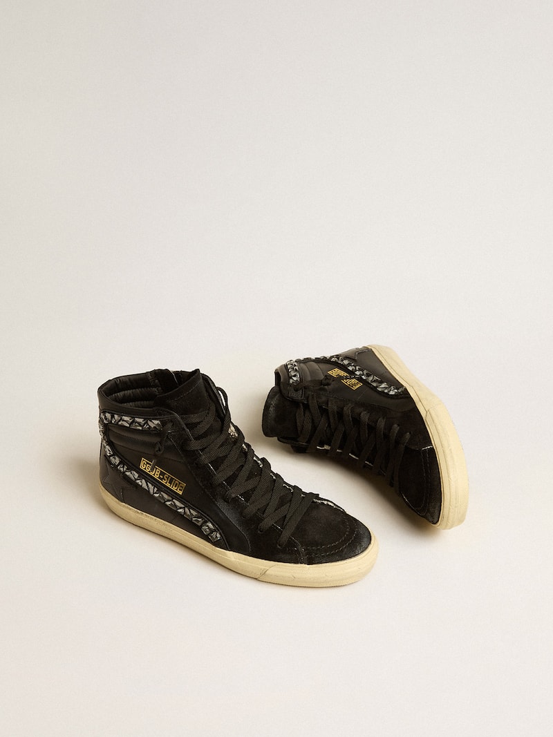 Golden Goose - Slide aus Leder mit schwarzem Stern und Komma aus Swarovski-Kristallen in 