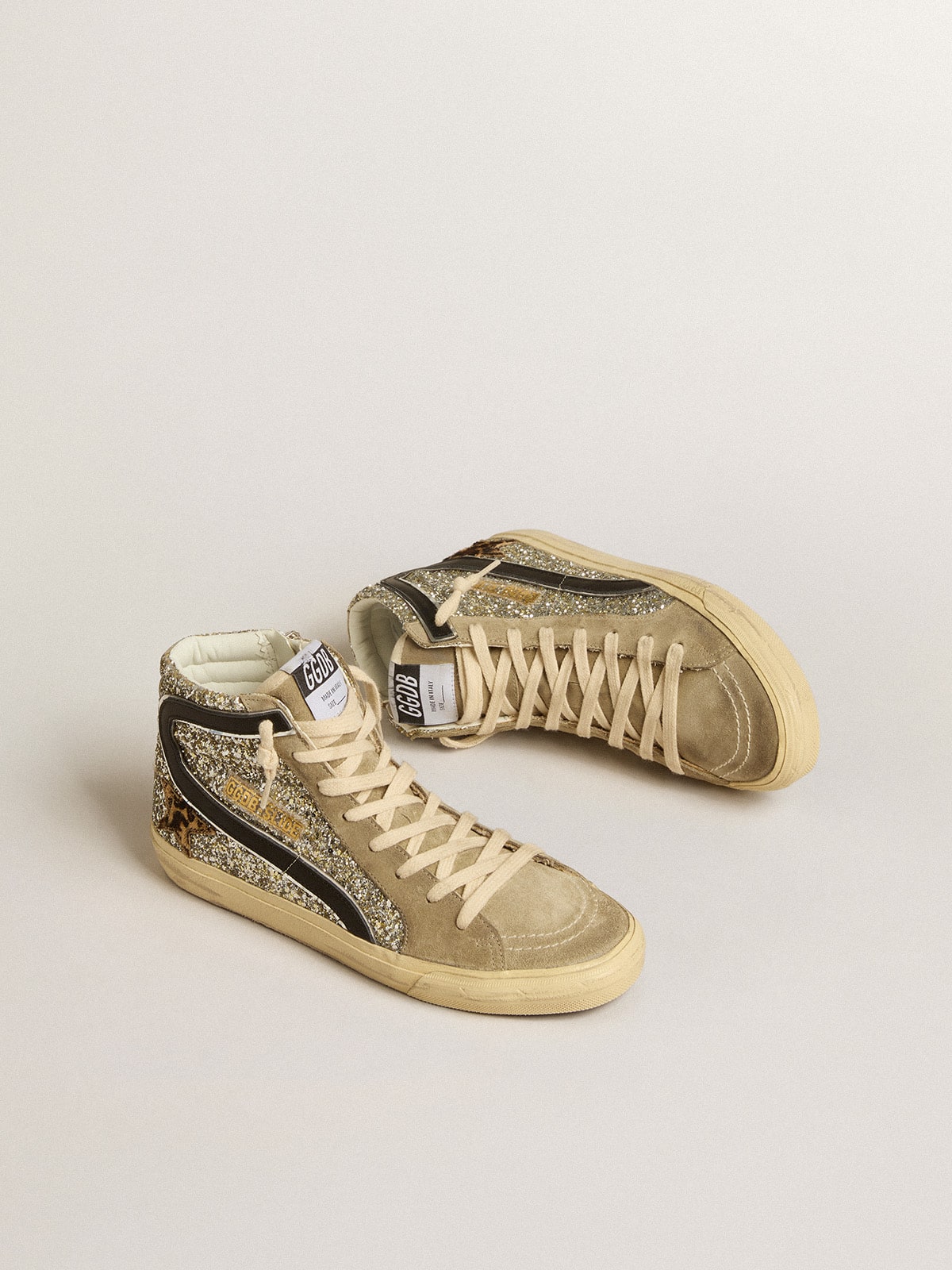 Golden Goose - Slide con purpurina platino, estrella de piel efecto potro leopardo y detalle de «coma» negro in 