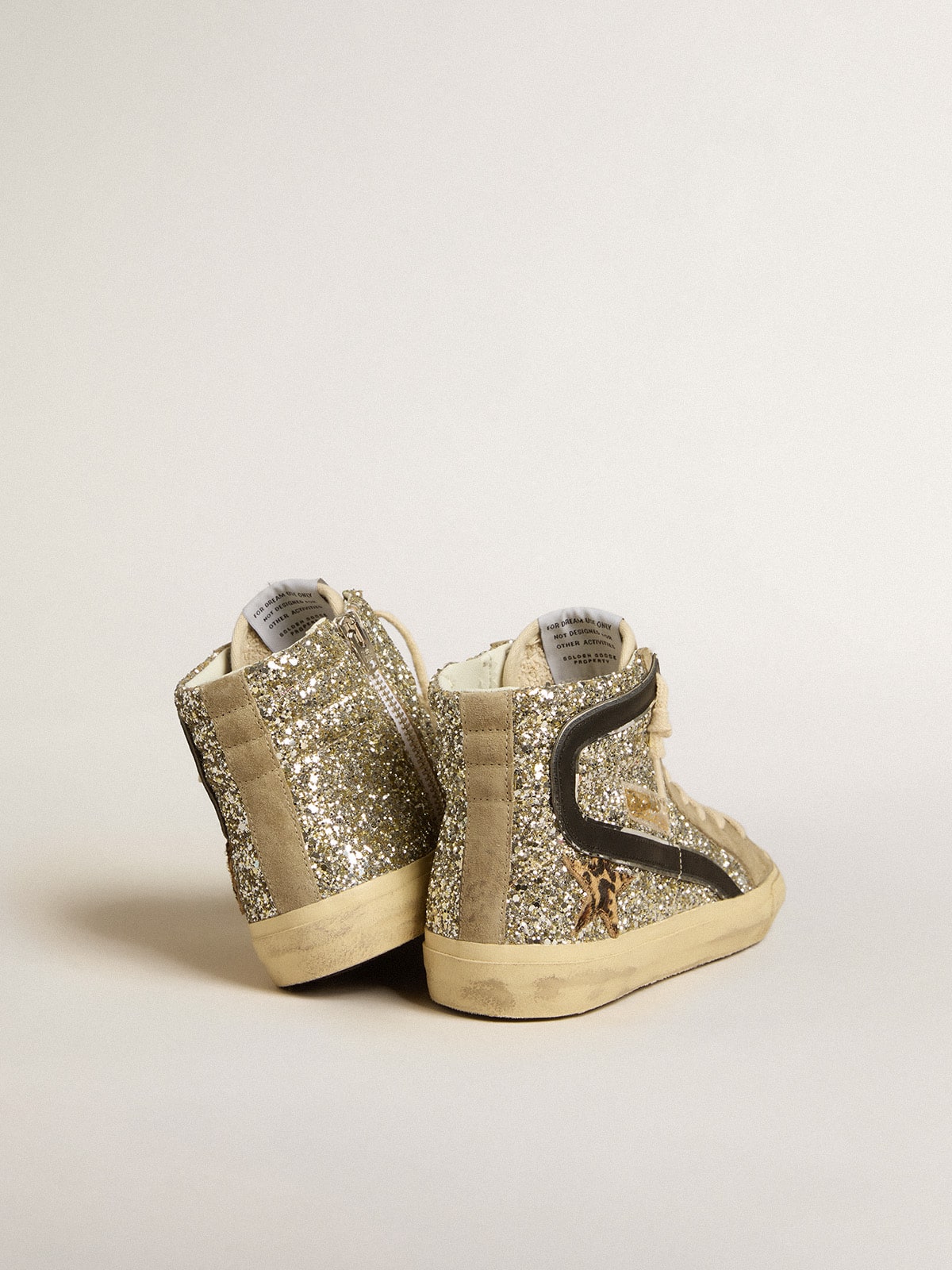 Golden Goose - Slide con purpurina platino, estrella de piel efecto potro leopardo y detalle de «coma» negro in 