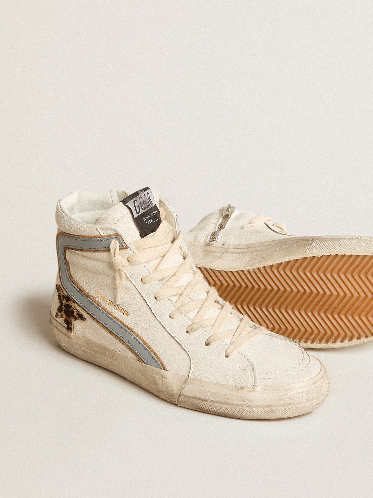 Slide in nappa with leopard print pony skin star and gray nappa flash Golden Goose