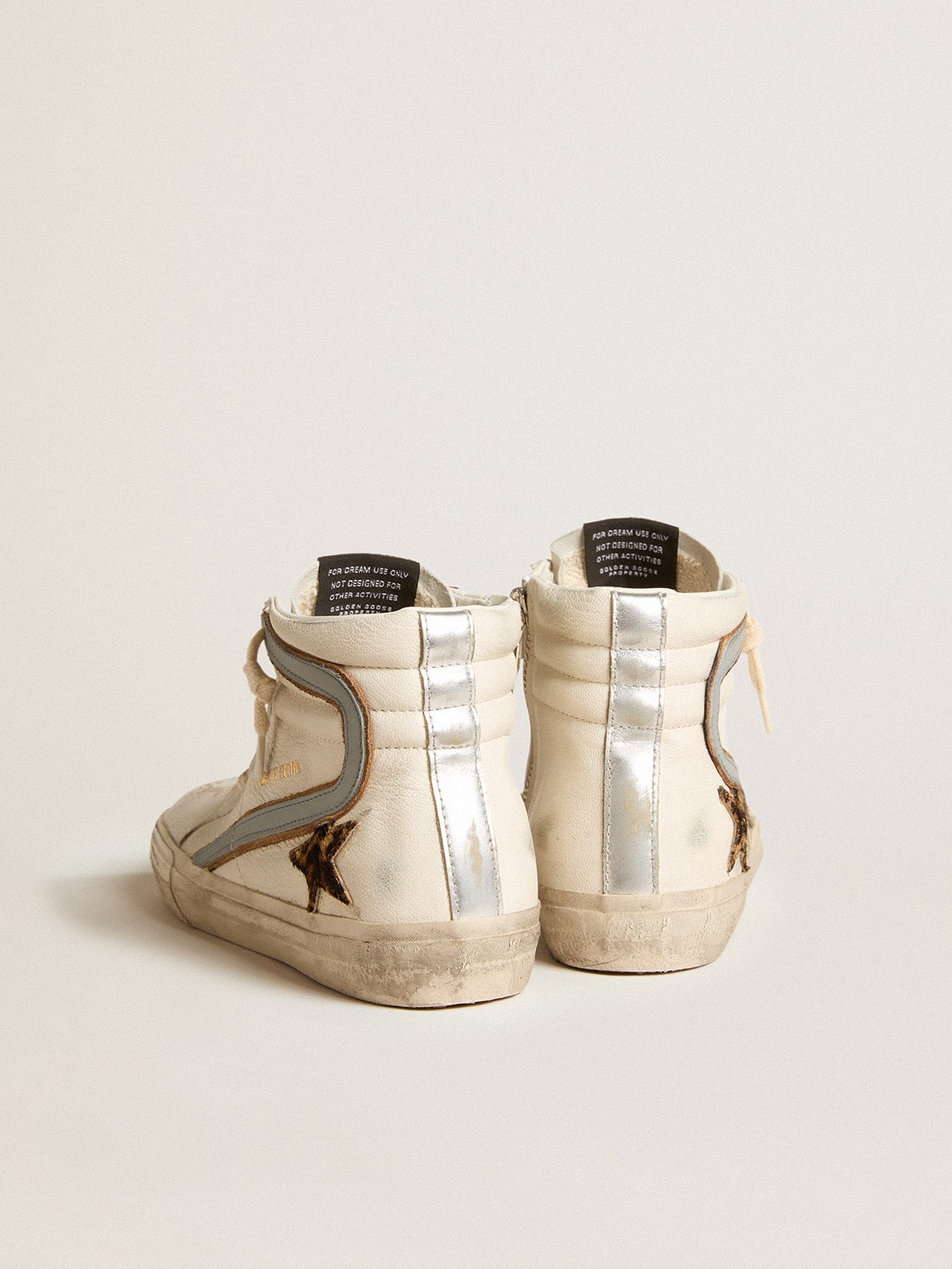 Golden Goose - Slide in nappa with leopard-print pony skin star and gray nappa flash in 