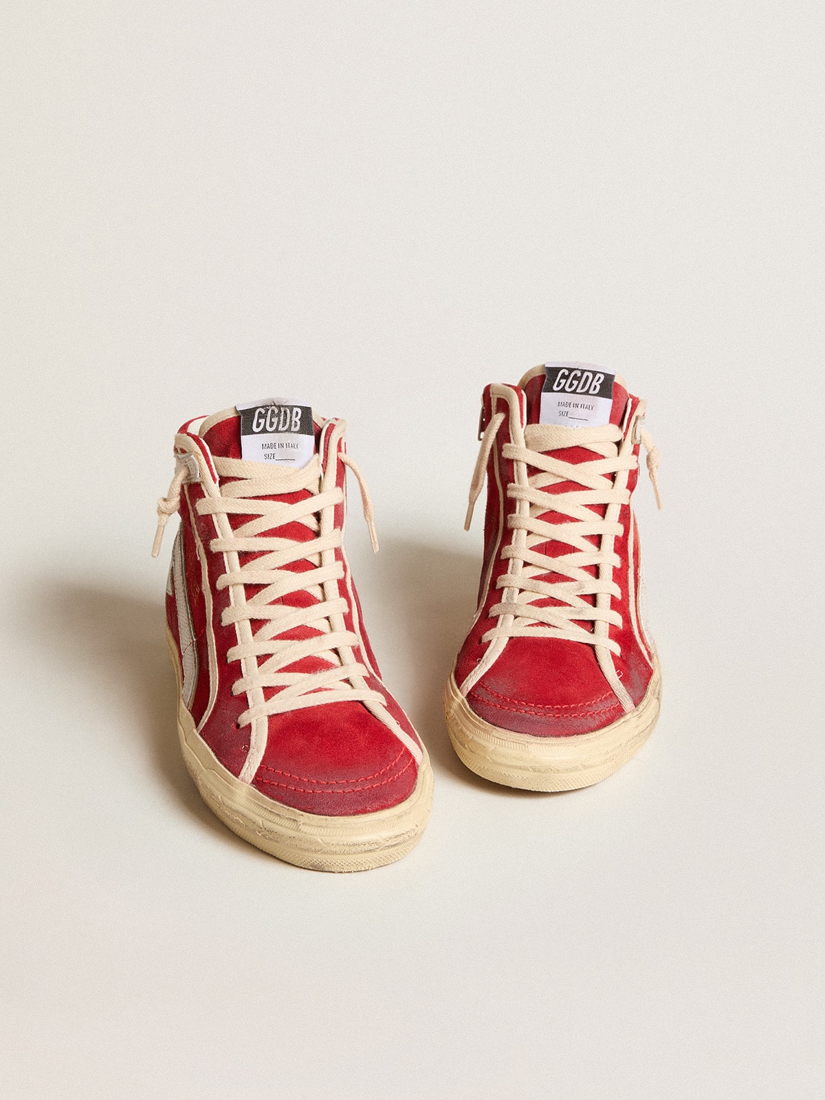 Golden Goose - Slide in red suede with silver star and lizard print flash in 