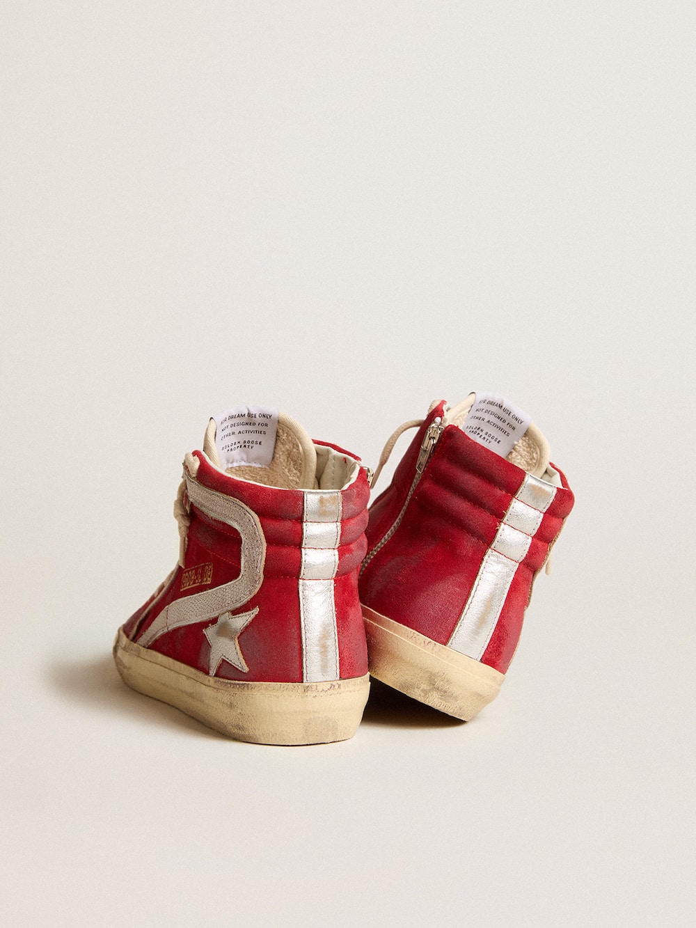 Golden Goose - Slide in red suede with silver star and lizard print flash in 
