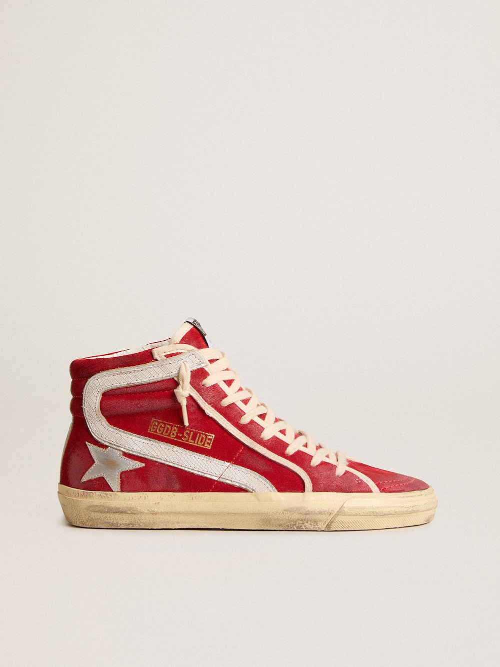 Golden Goose - Slide in red suede with silver star and lizard print flash in 