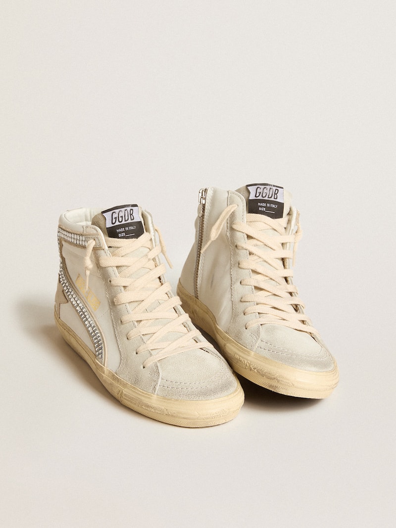 Golden Goose - Slide con estrella de piel nude y detalle de &laquo;coma&raquo; de ante y Swarovski in 