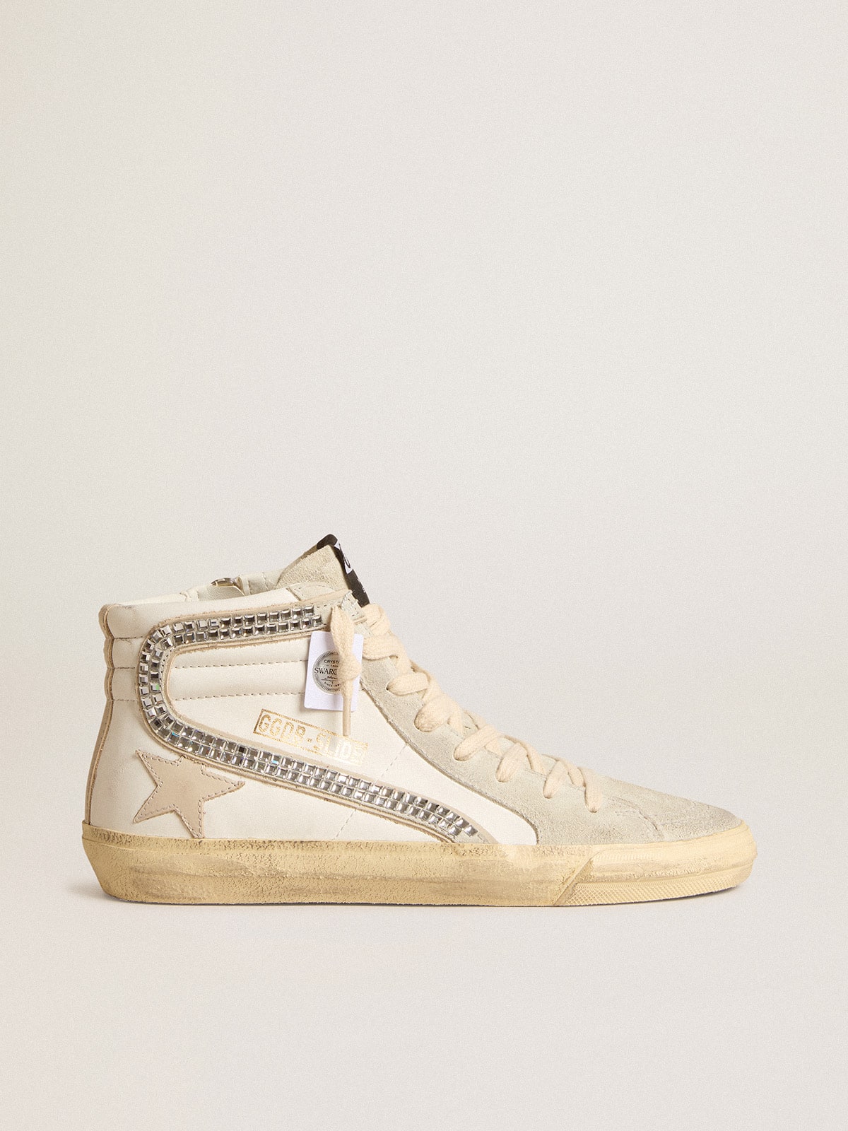 Slide with nude leather star and suede and Swarovski crystal flash | Golden  Goose