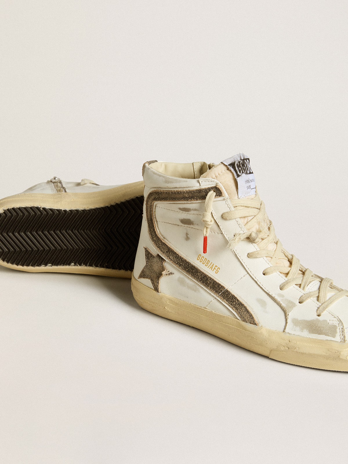 Golden Goose - Women’s Slide LAB in white leather with star and flash in brown suede in 