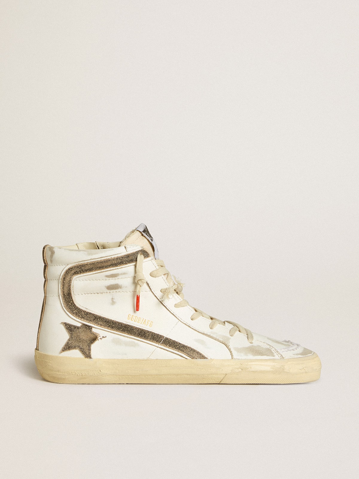 Golden Goose - Women’s Slide LAB in white leather with star and flash in brown suede in 