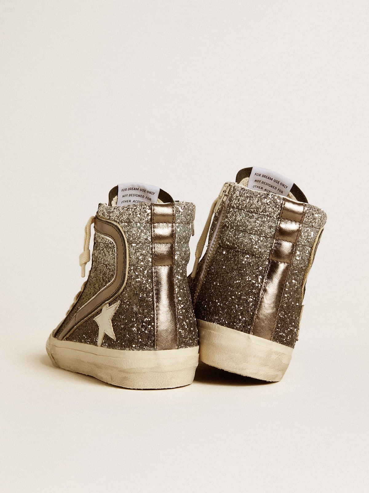 Women s Slide in black and silver glitter with leather star and metallic flash Golden Goose