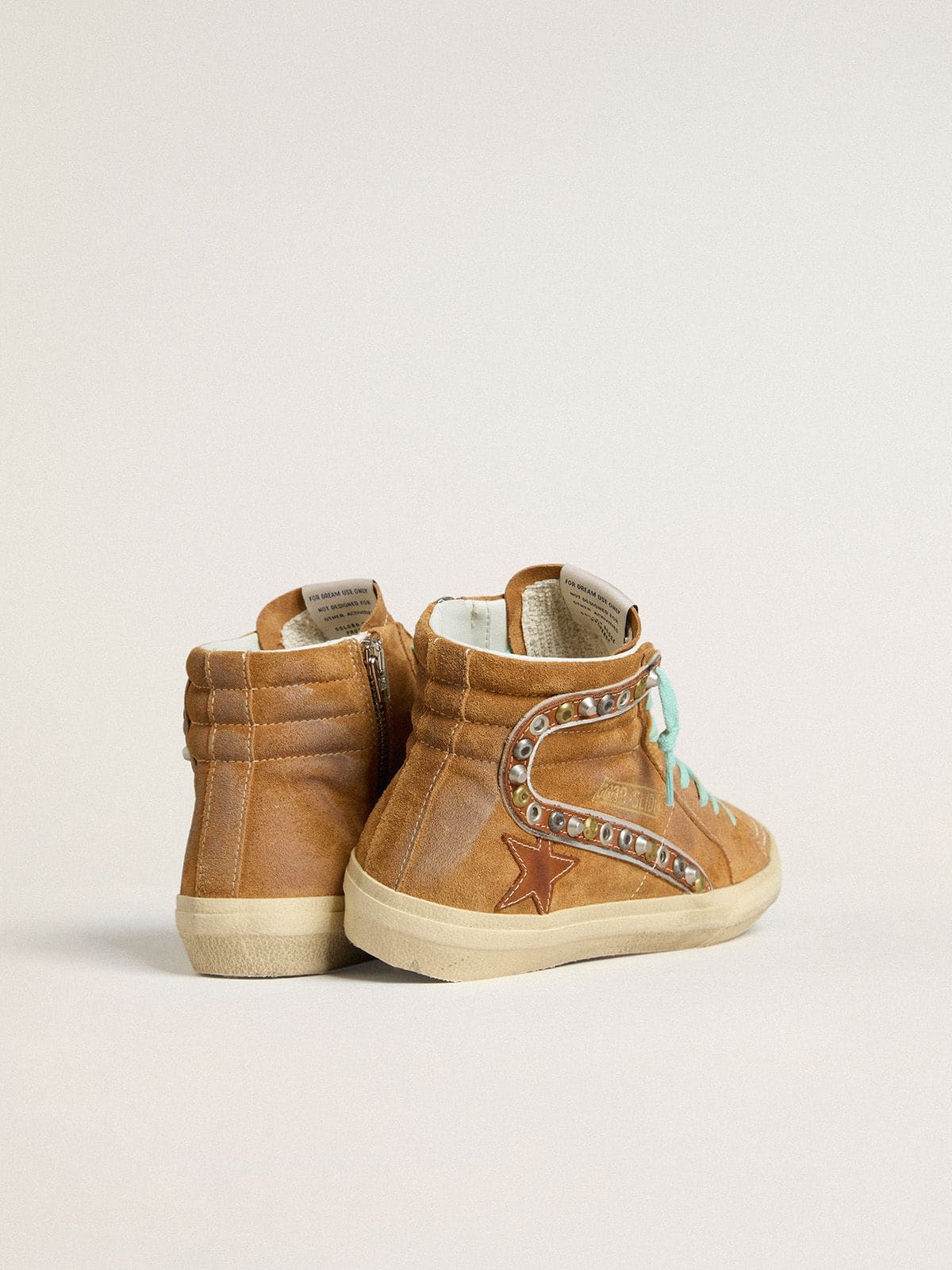 Golden Goose - Slide Donna in suede color ocra con stella in pelle color tabacco in 