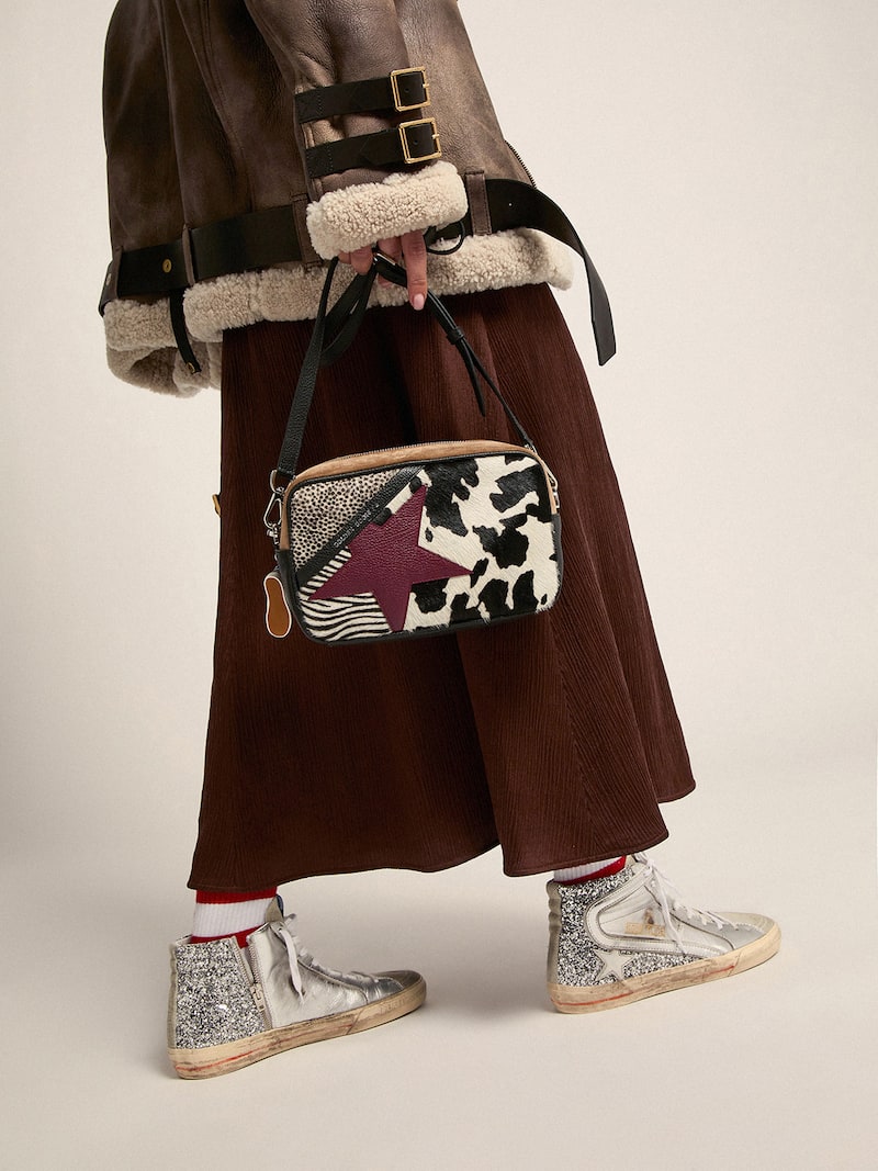 Golden Goose - Slide para mujer con pala de piel laminada plateada y purpurina plateada in 