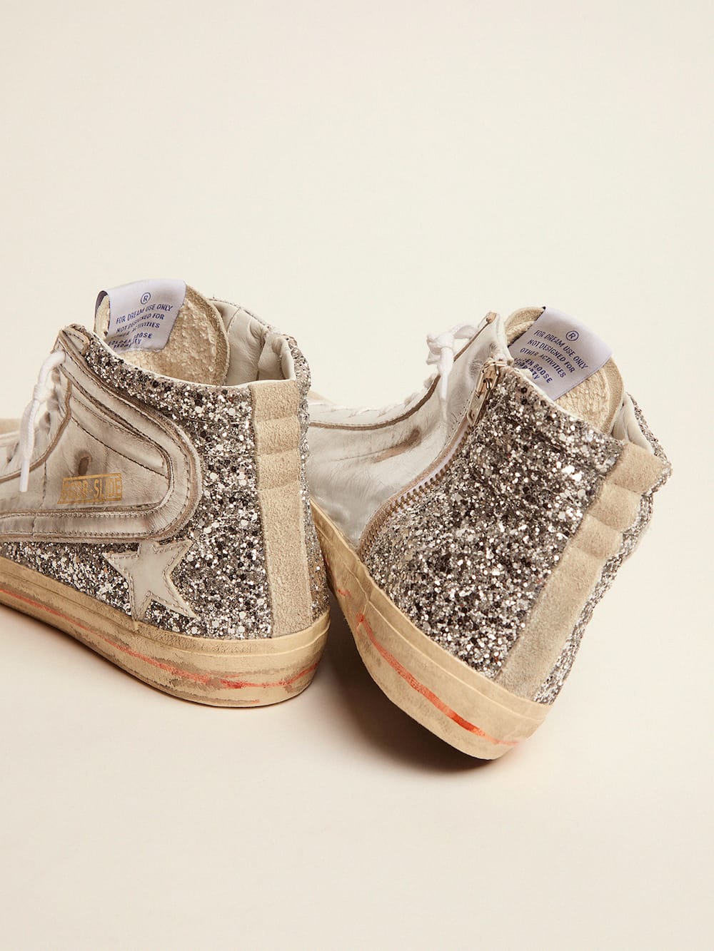 Golden Goose - Women's Slide with laminated leather upper and silver glitter in 