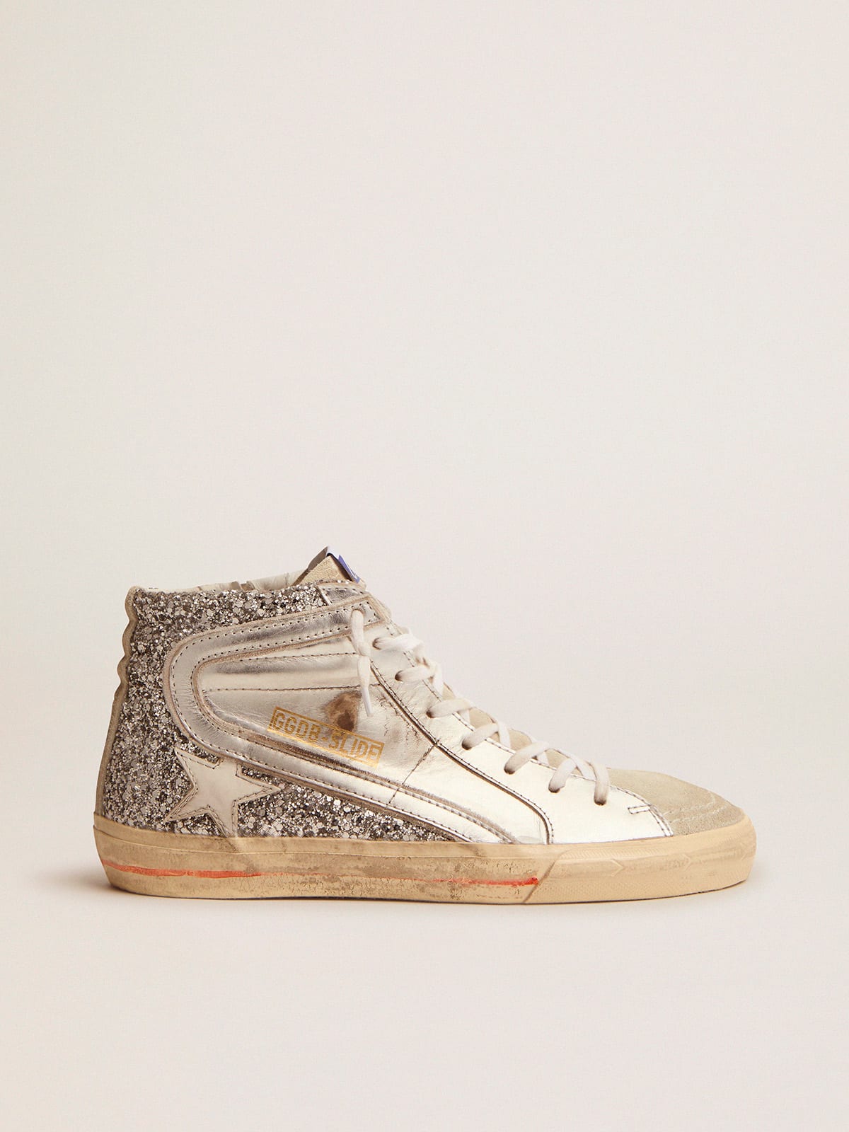 Golden Goose - Women's Slide with laminated leather upper and silver glitter in 