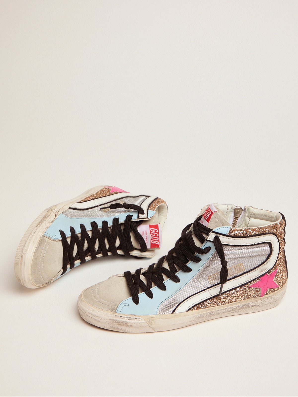 Golden Goose - Slide LTD sneakers with glitter and fuchsia star in 