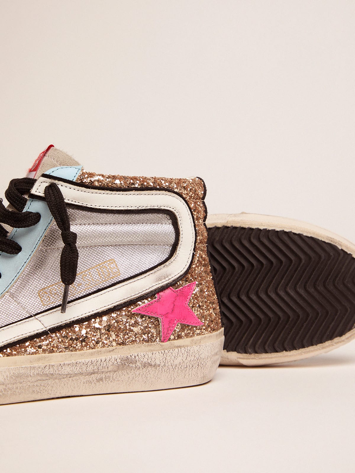 Golden Goose - Slide LTD sneakers with glitter and fuchsia star in 