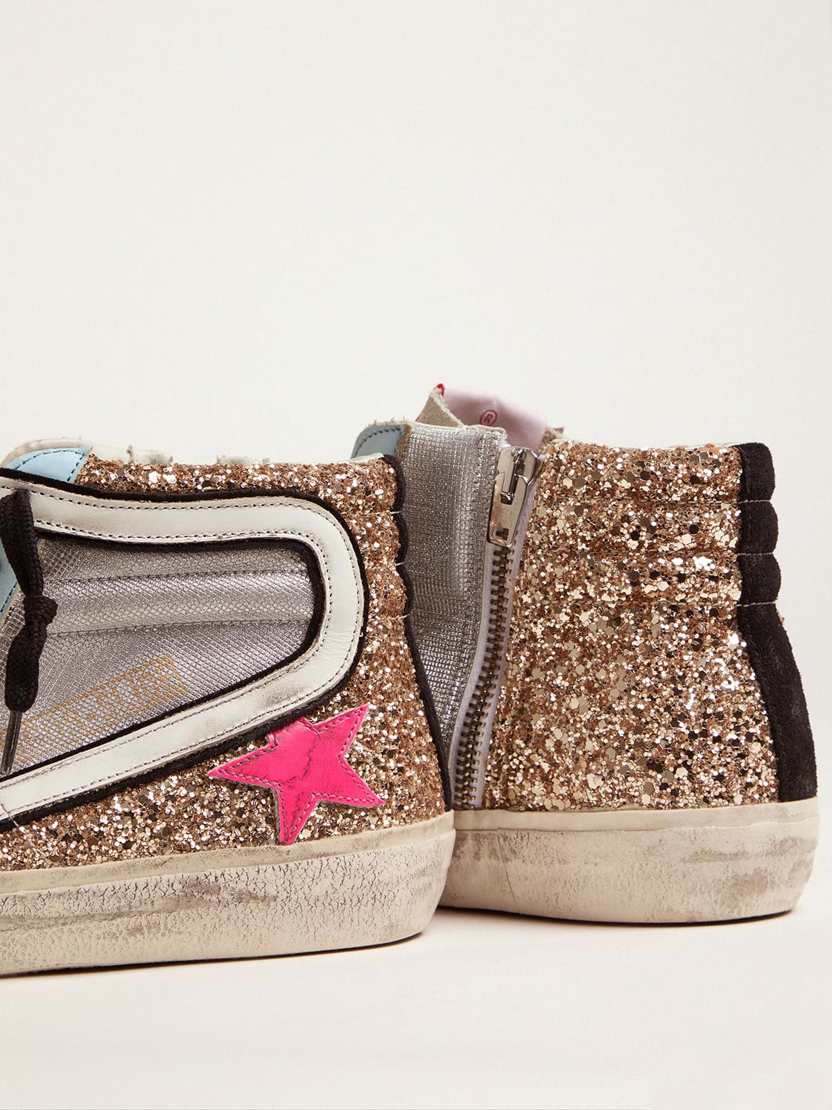 Golden Goose - Slide LTD sneakers with glitter and fuchsia star in 