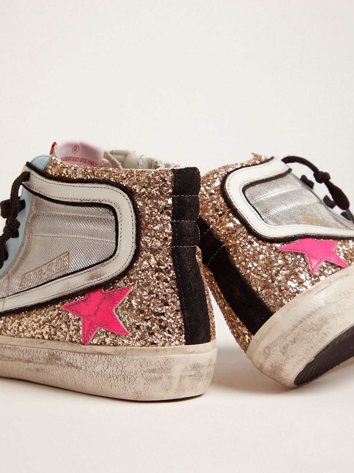 Golden Goose - Slide LTD sneakers with glitter and fuchsia star in 