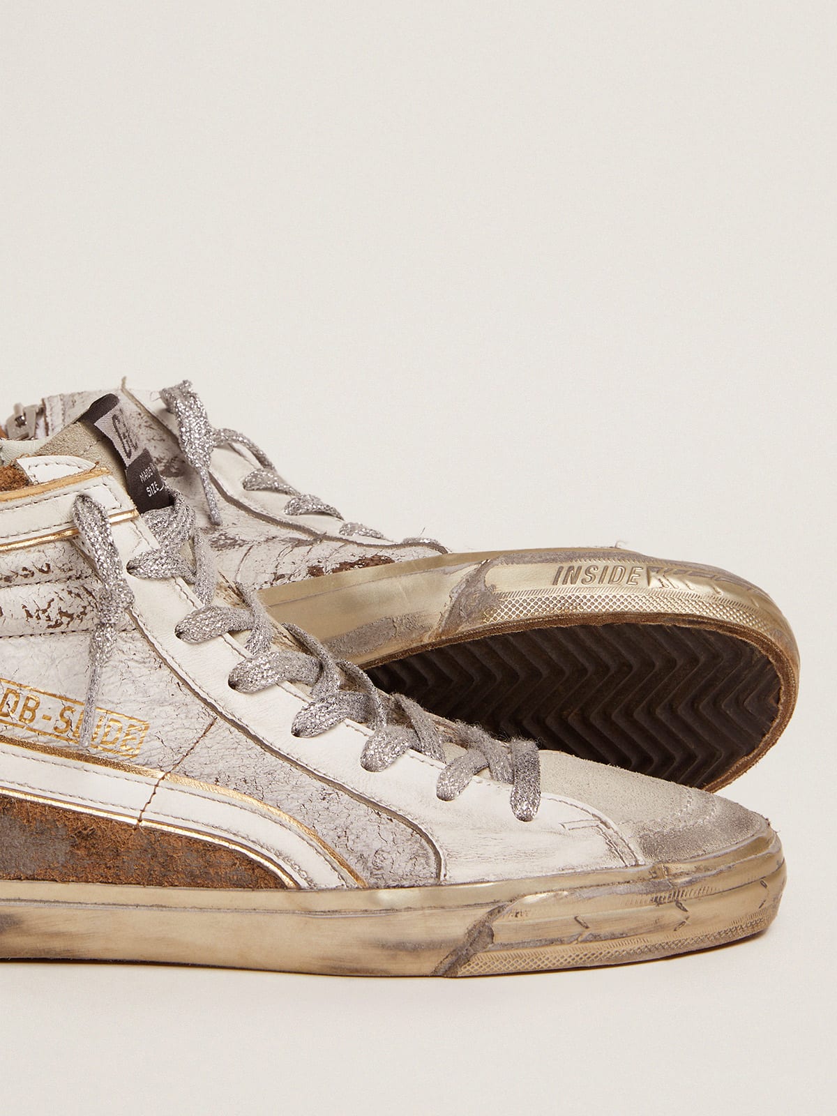 Golden Goose - Slide sneakers in crackle leather and leopard-print suede in 