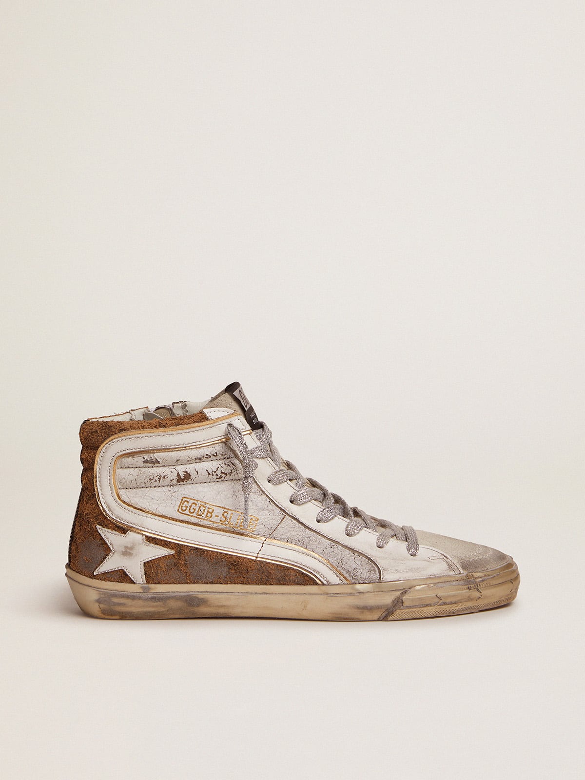 Golden Goose - Slide sneakers in crackle leather and leopard-print suede in 