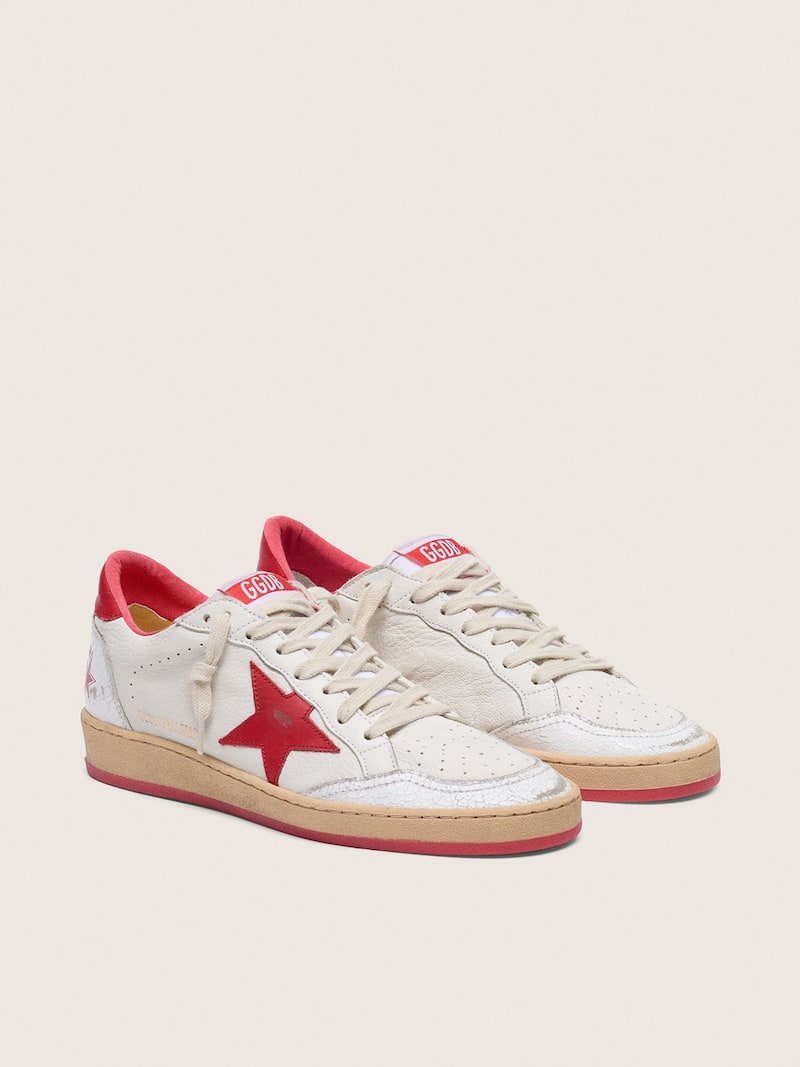 Golden Goose - Women's Ball Star in white leather with red star and heel tab in 
