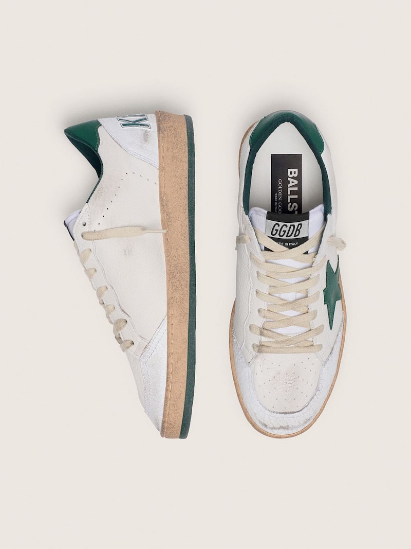 Golden Goose - Ball Star Donna in nappa bianca con stella e talloncino in pelle verde in 