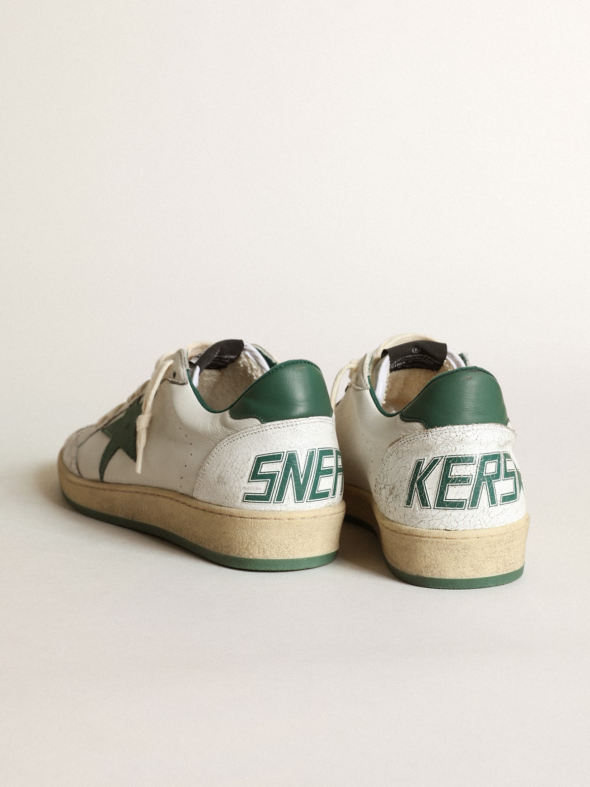 Women s Ball Star in white nappa leather with green leather star and heel tab Golden Goose