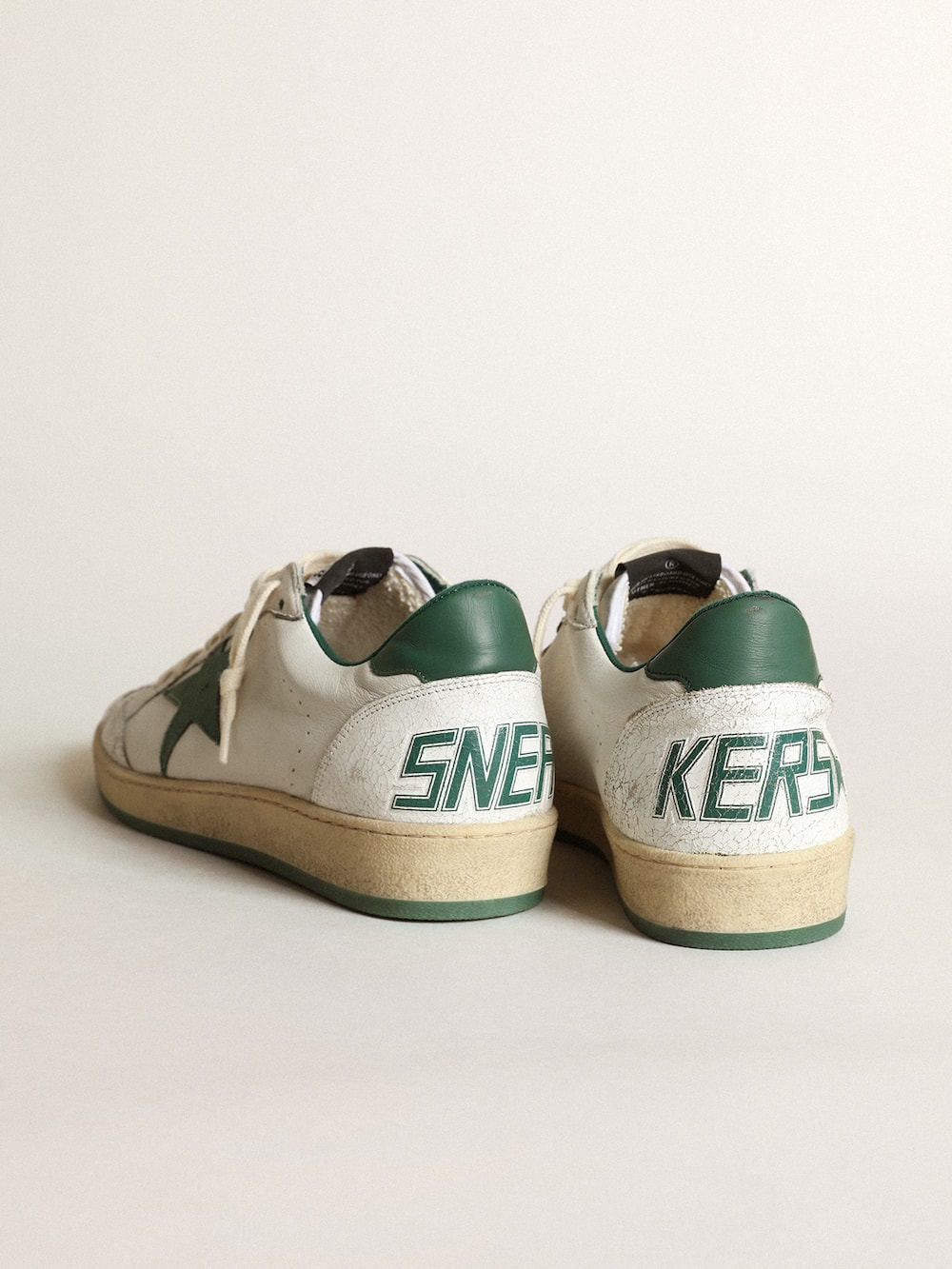 Golden Goose - Women's Ball Star in white nappa leather with green leather star and heel tab in 